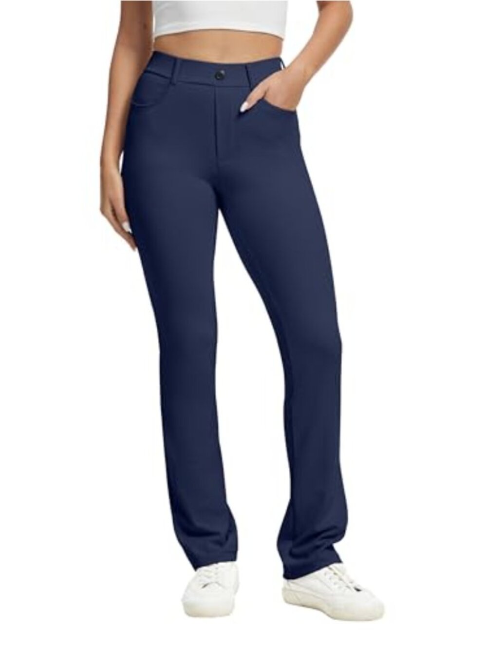 Stretchy Yoga Dress Pants High Rise Straight Leg with Pockets